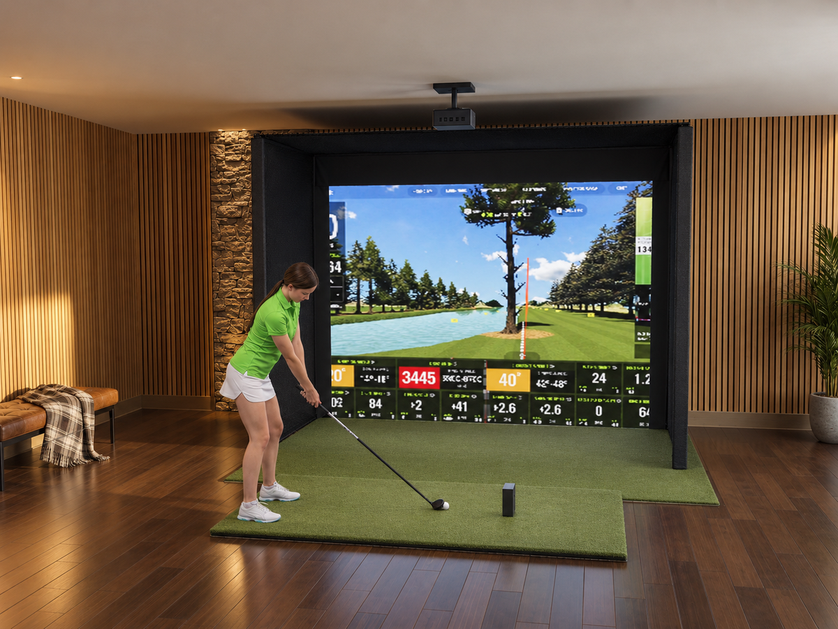 Pro All-In-One Golf Simulator with SkyTrak ST MAX (3D render)