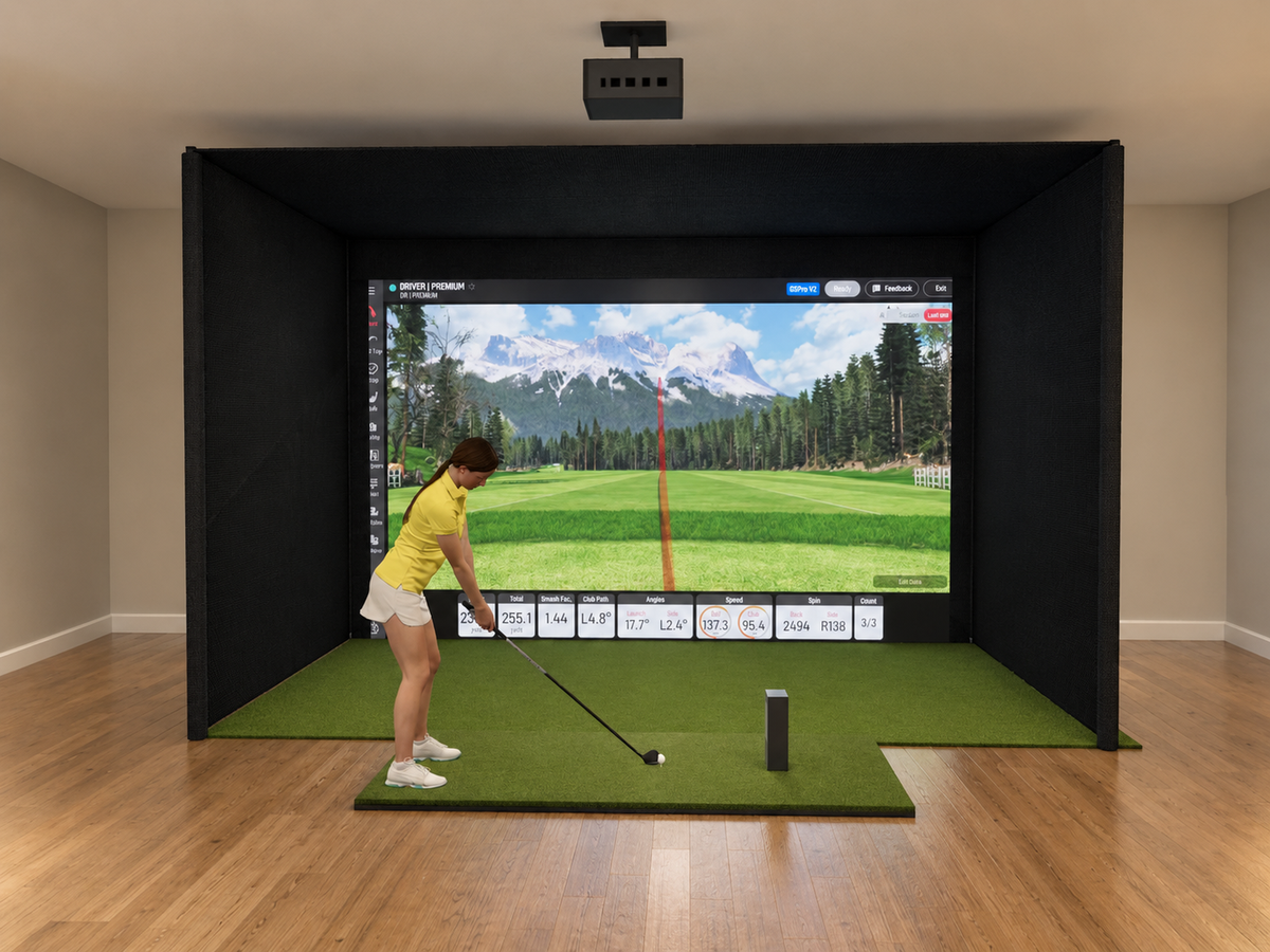 Pro All-In-One Golf Simulator with Uneekor EYE MINI LITE (3D render)
