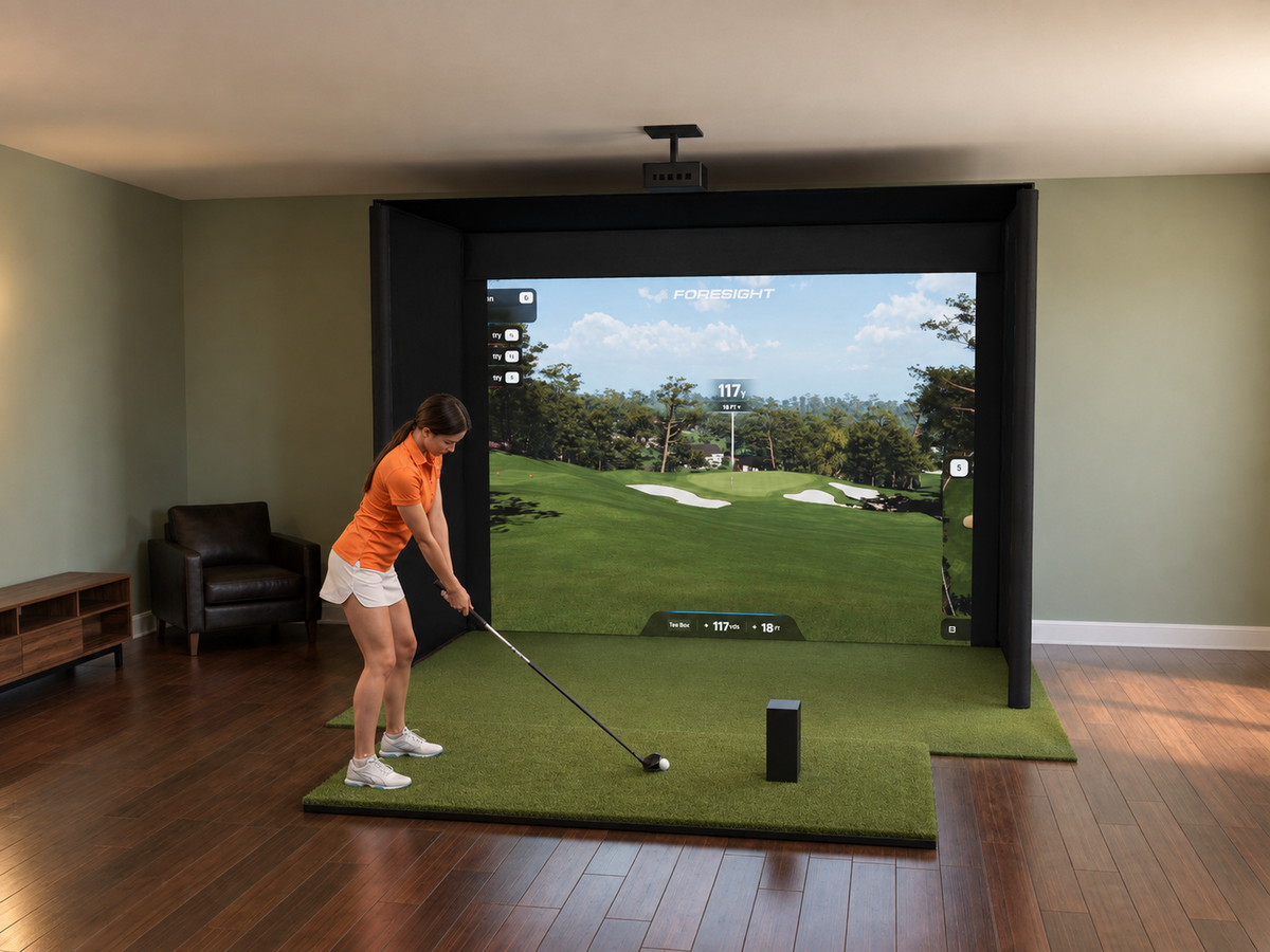 Pro All-In-One Golf Simulator with Bushnell Launch Pro Circle B Edition (3D render)