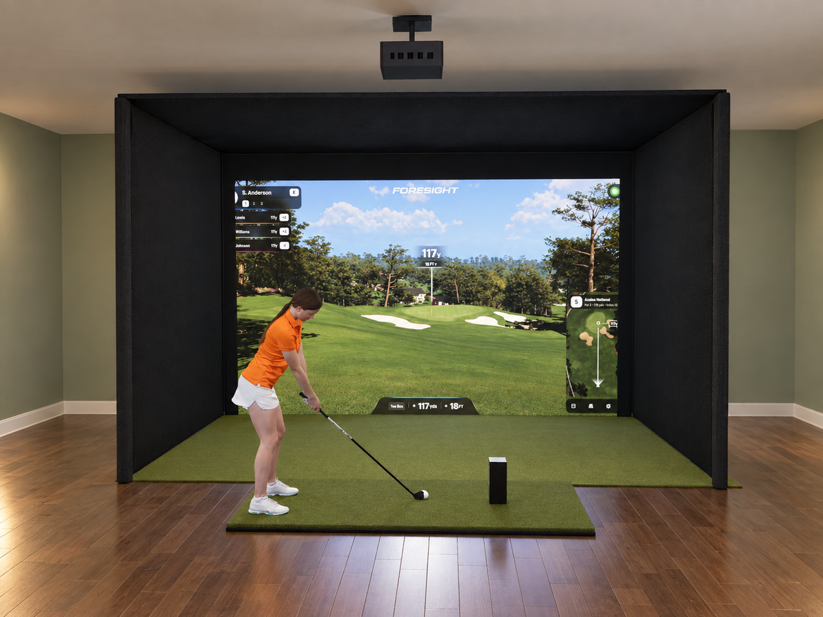 Pro All-In-One Golf Simulator with Bushnell Launch Pro Circle B Edition (3D render)