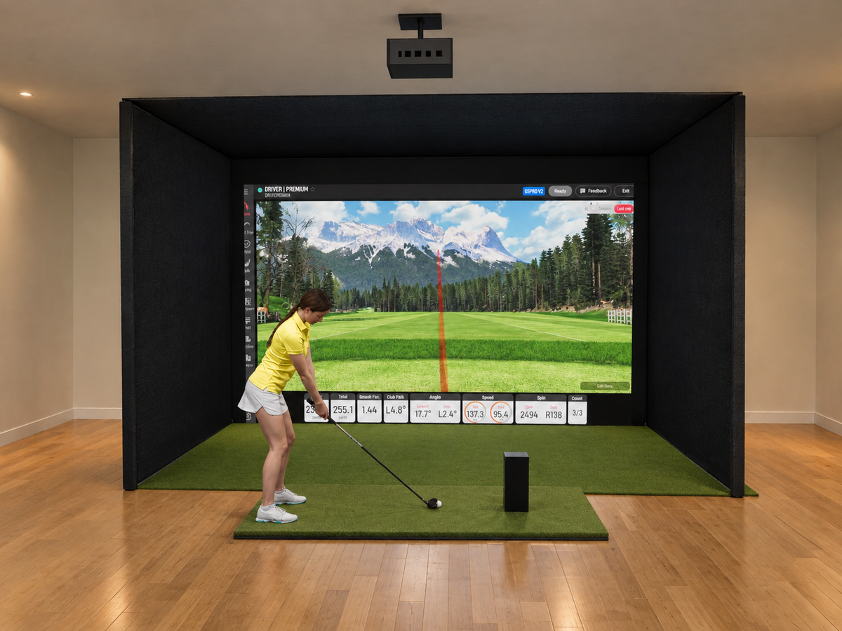 Pro All-In-One Golf Simulator with Uneekor EYE MINI (3D render)