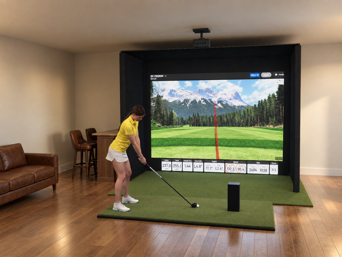 Pro All-In-One Golf Simulator with Uneekor EYE MINI (3D render)