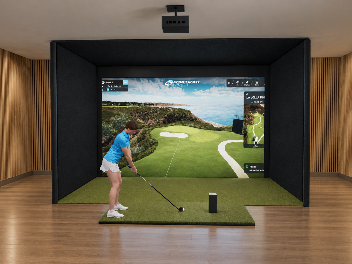 Pro All-In-One Golf Simulator with Foresight Sports GC3S (3D render)