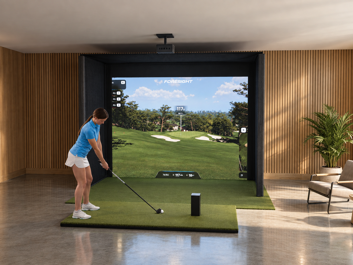 Pro All-In-One Golf Simulator with Foresight Sports GC3 (3D render)