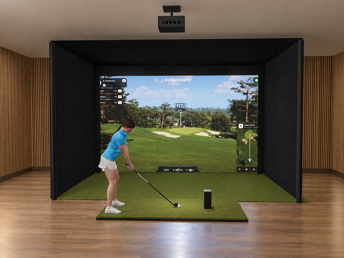 Pro All-In-One Golf Simulator with Foresight Sports GC3 (3D render)