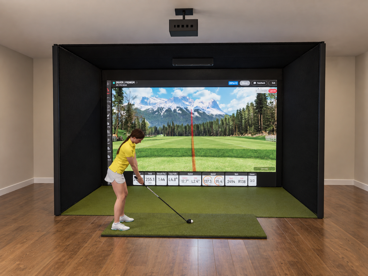 Pro All-In-One Golf Simulator with Uneekor EYE XO (3D render)