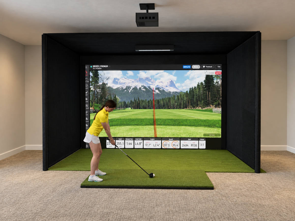 Pro All-In-One Golf Simulator with Uneekor EYE XO2 (3D render)