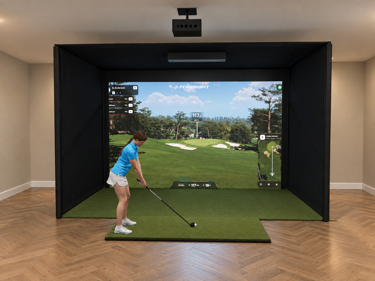 Pro All-In-One Golf Simulator with Foresight Sports Falcon (3D render)