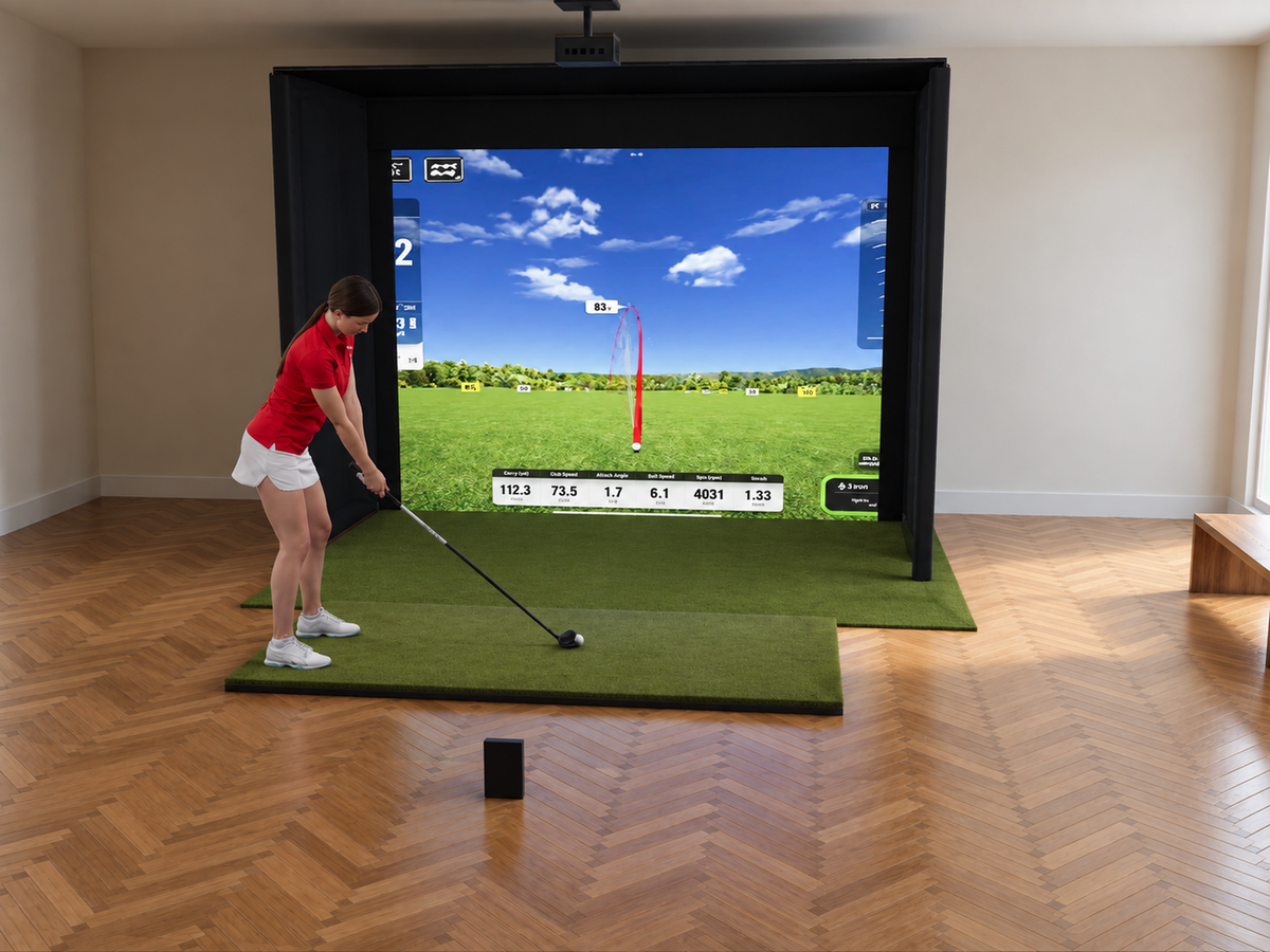 Pro All-In-One Golf Simulator with Swing Caddie SC4 PRO (3D render)