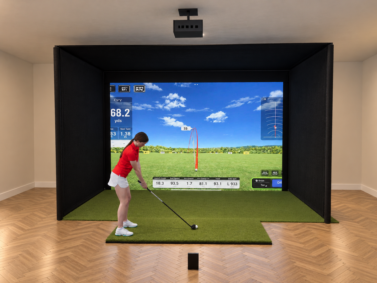 Pro All-In-One Golf Simulator with Swing Caddie SC4 PRO (3D render)