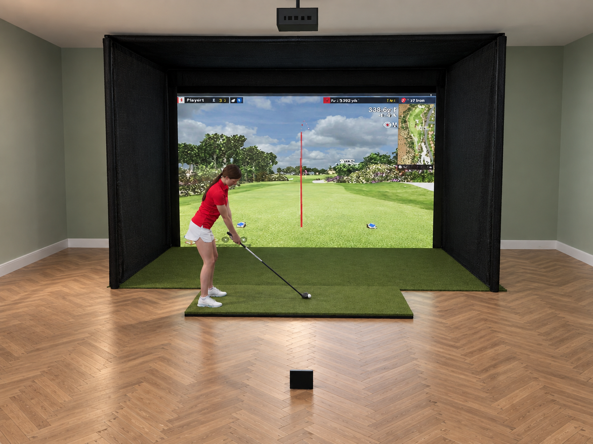 Pro All-In-One Golf Simulator with FlightScope Mevo Gen2 (3D render)