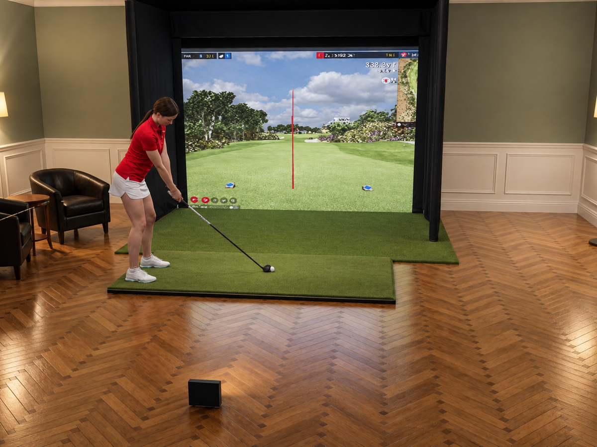 Pro All-In-One Golf Simulator with FlightScope Mevo Gen2 (3D render)