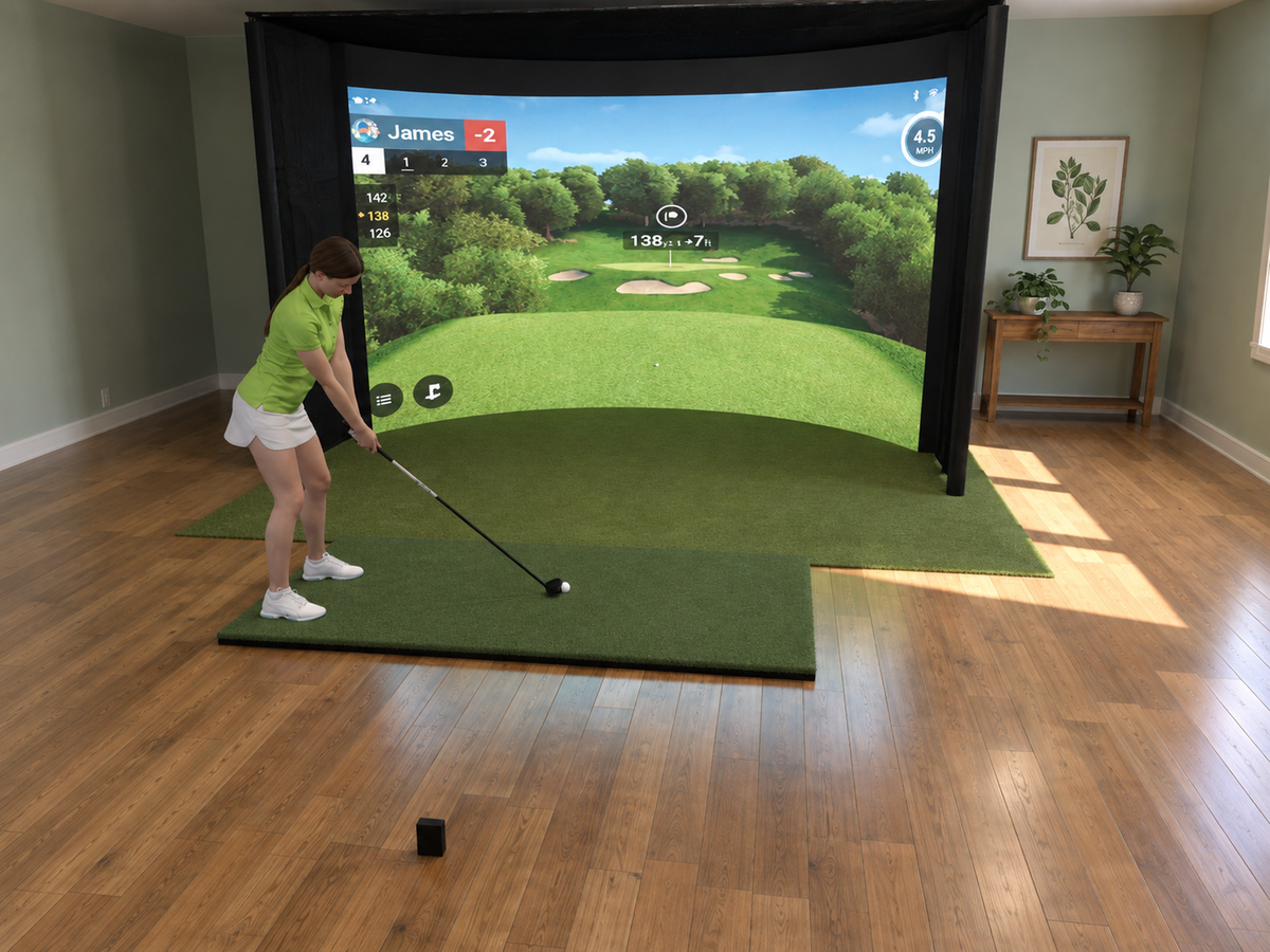 Curved All-In-One Golf Simulator with Garmin R10 (3D render)