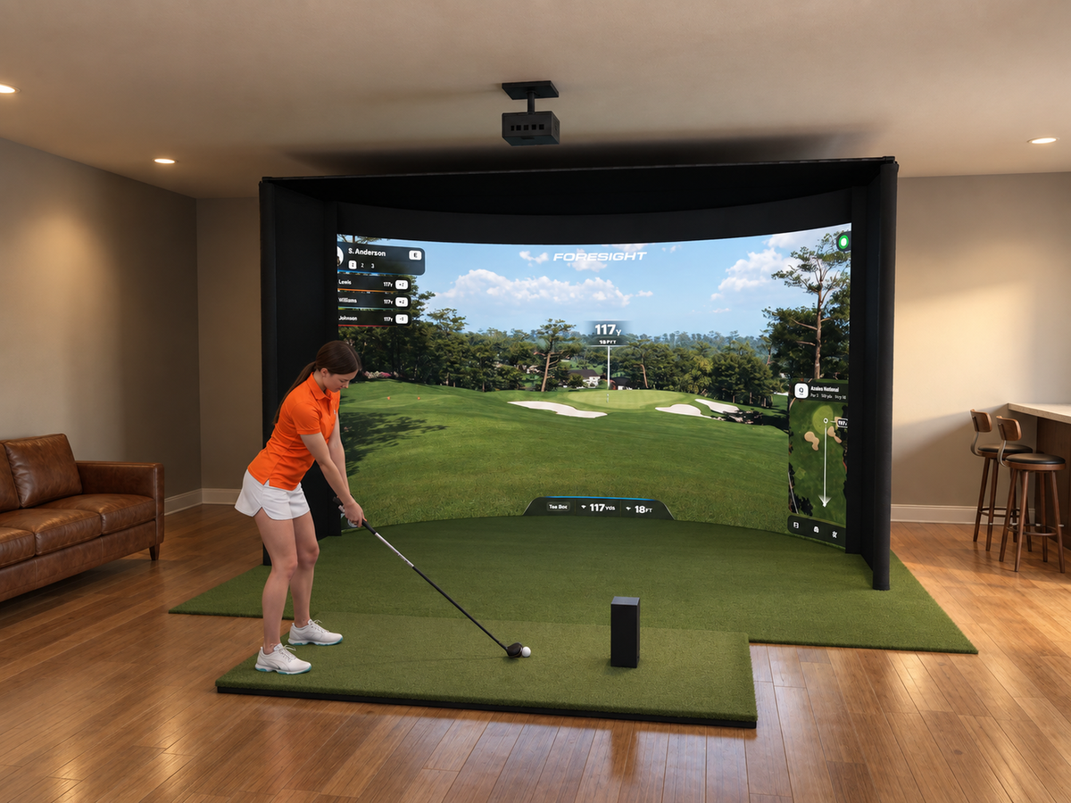Curved All-In-One Golf Simulator with Bushnell LPi Circle B Edition (3D render)