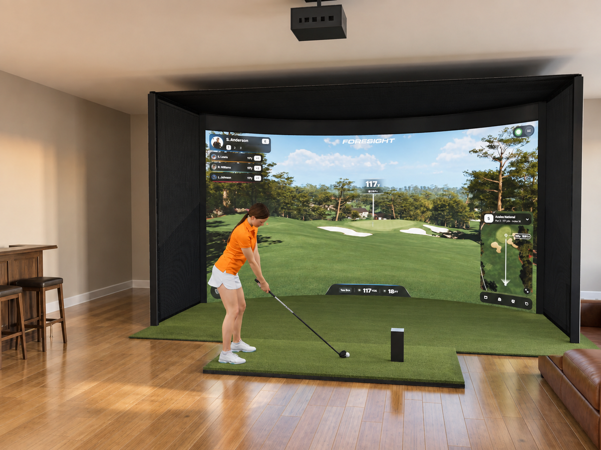 Curved All-In-One Golf Simulator with Bushnell LPi Circle B Edition (3D render)