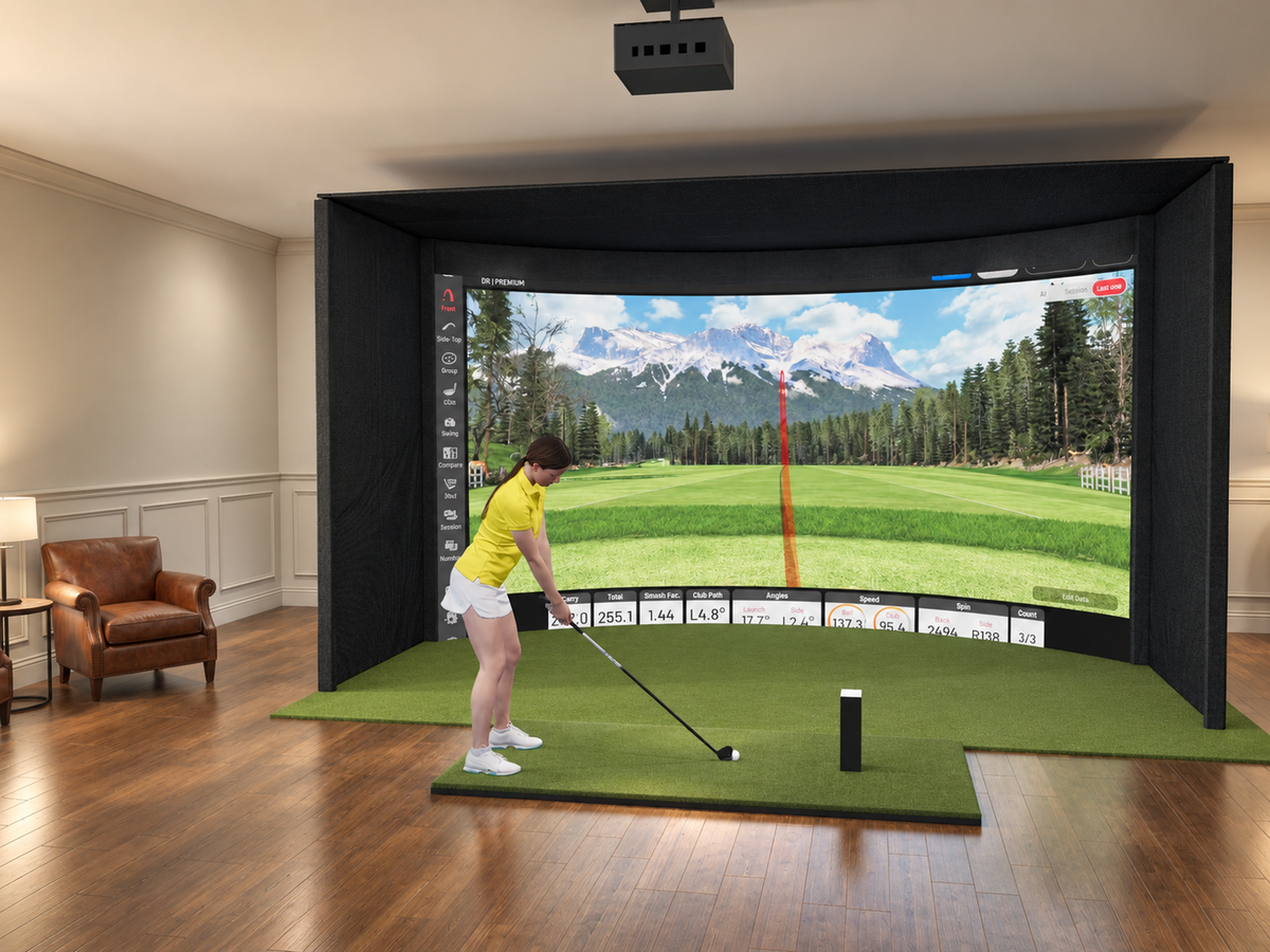 Curved All-In-One Golf Simulator with Uneekor EYE MINI LITE (3D render)