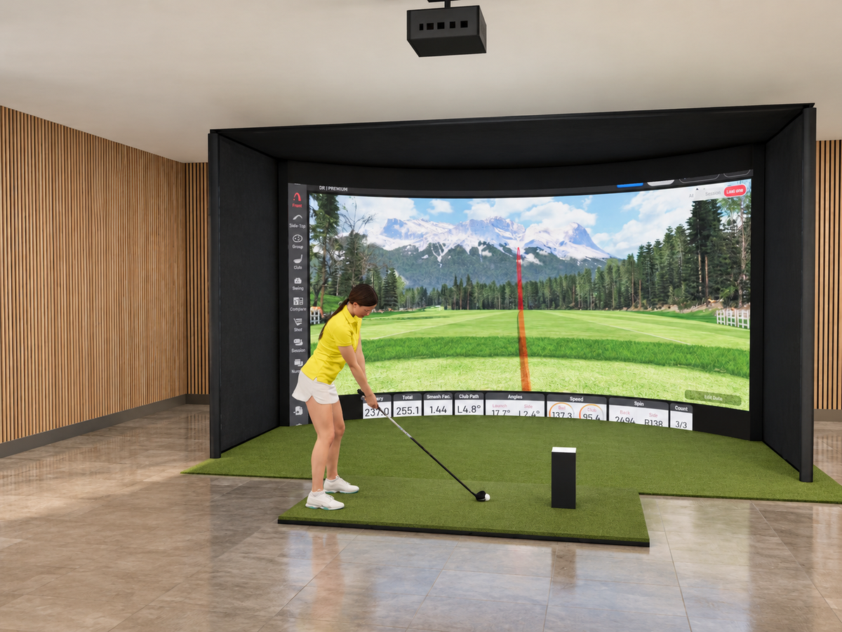 Curved All-In-One Golf Simulator with Uneekor EYE MINI (3D render)