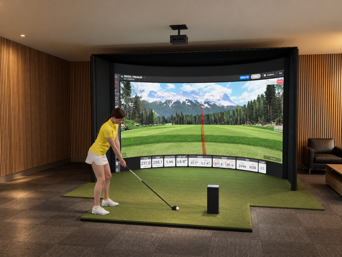 Curved All-In-One Golf Simulator with Uneekor EYE MINI (3D render)