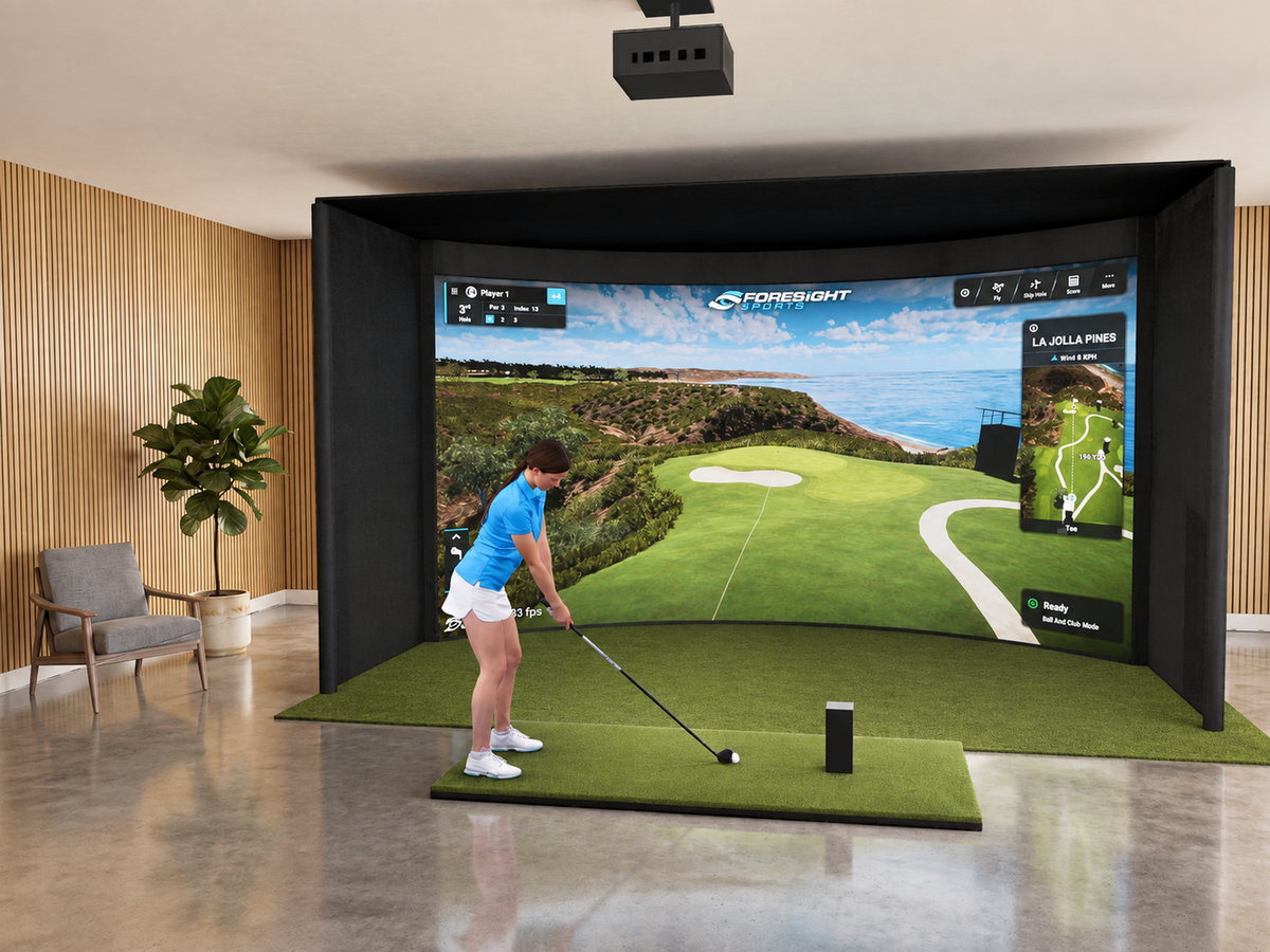 Curved All-In-One Golf Simulator with Foresight Sports GC3S (3D render)