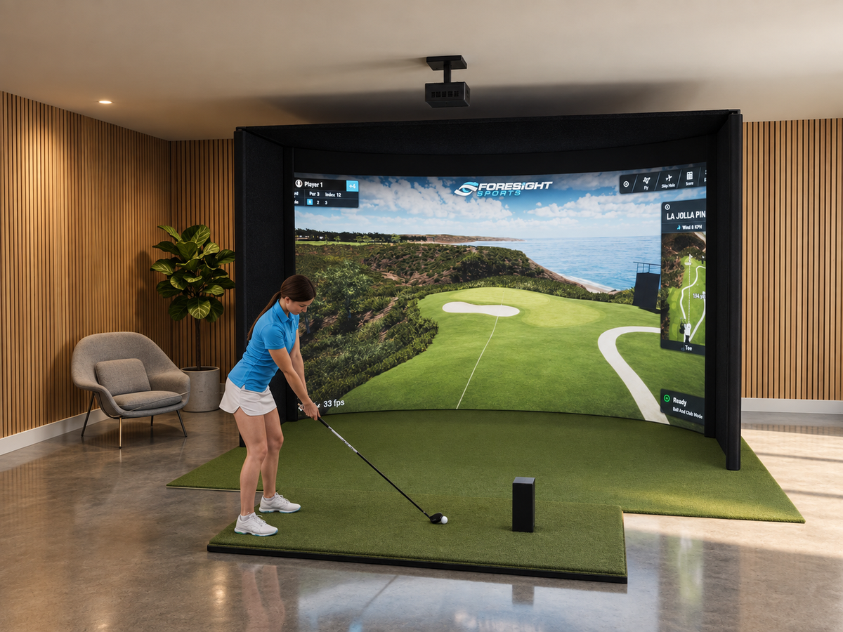 Curved All-In-One Golf Simulator with Foresight Sports GC3S (3D render)