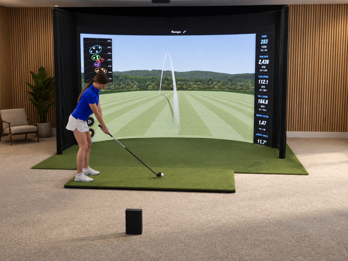 Curved All-In-One Golf Simulator with Full Swing KIT (3D render)