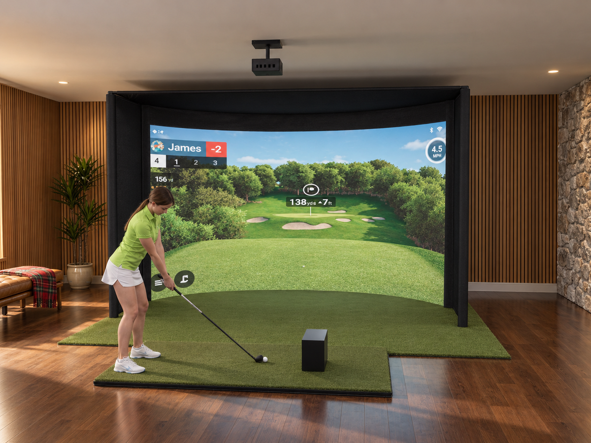 Curved All-In-One Golf Simulator with Garmin R50 (3D render)