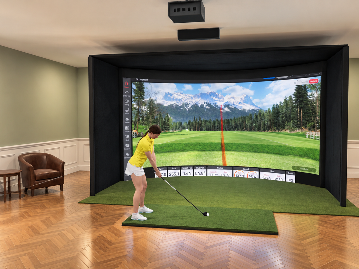 Curved All-In-One Golf Simulator with Uneekor EYE XR (3D render)