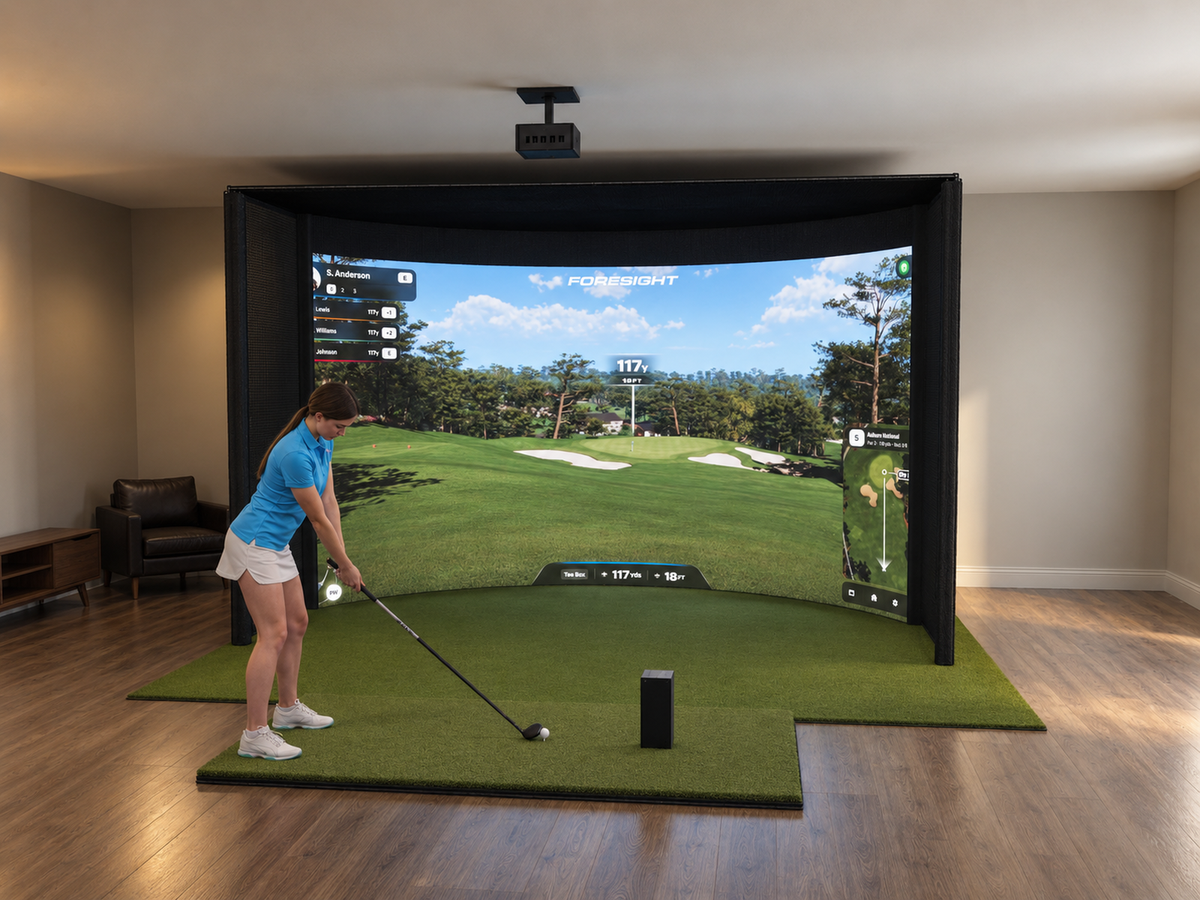 Curved All-In-One Golf Simulator with Foresight Sports GC3 (3D render)