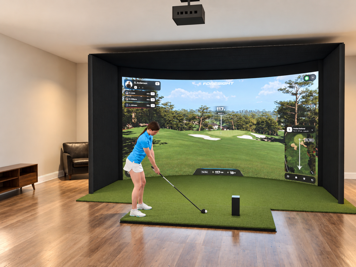Curved All-In-One Golf Simulator with Foresight Sports GC3 (3D render)