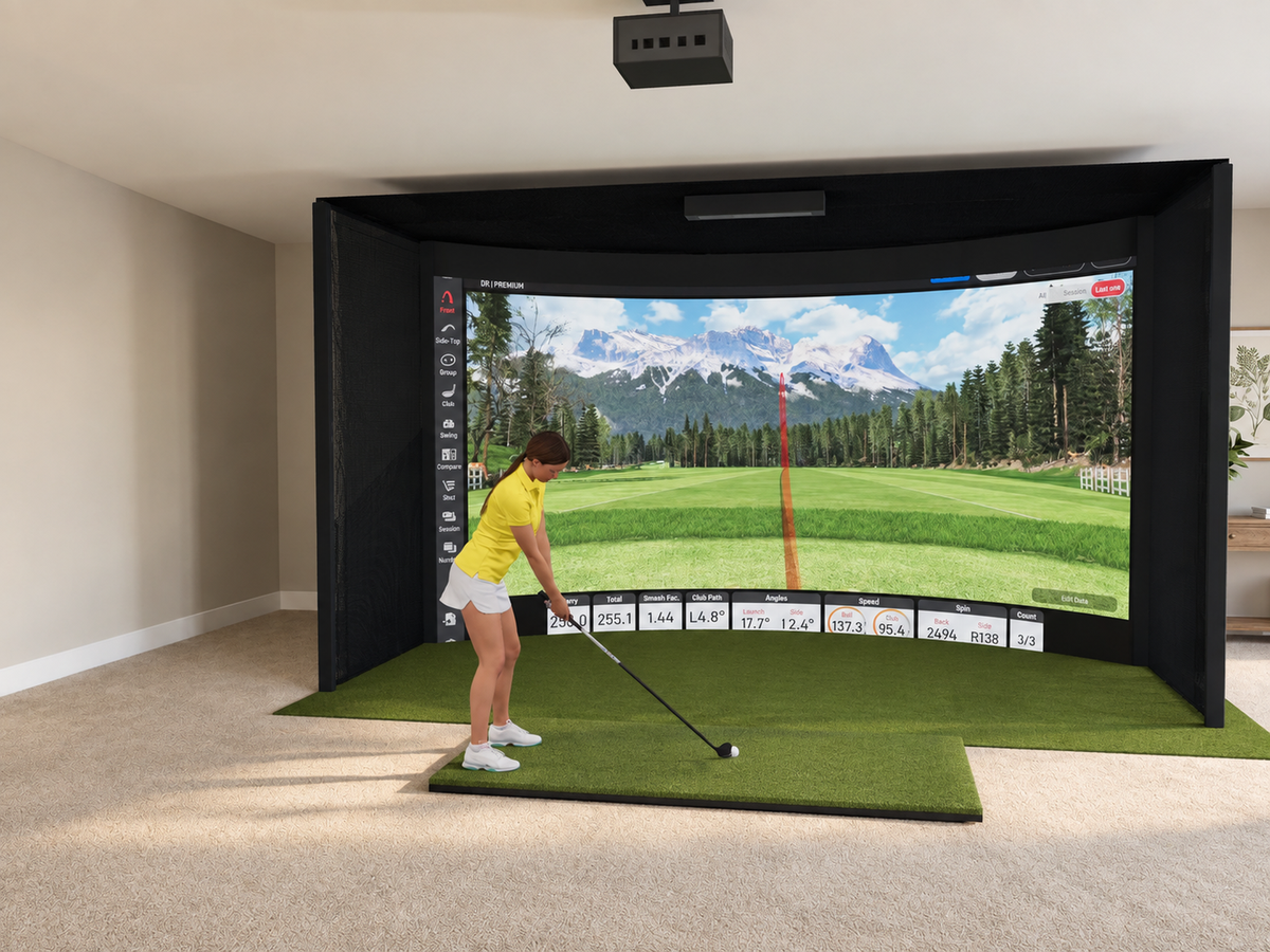 Curved All-In-One Golf Simulator with Uneekor EYE XO (3D render)
