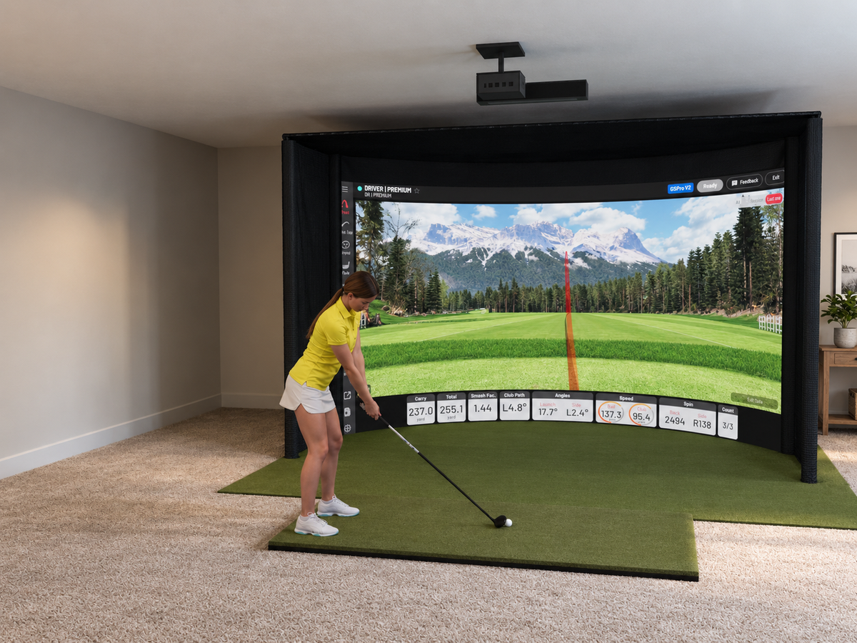 Curved All-In-One Golf Simulator with Uneekor EYE XO (3D render)
