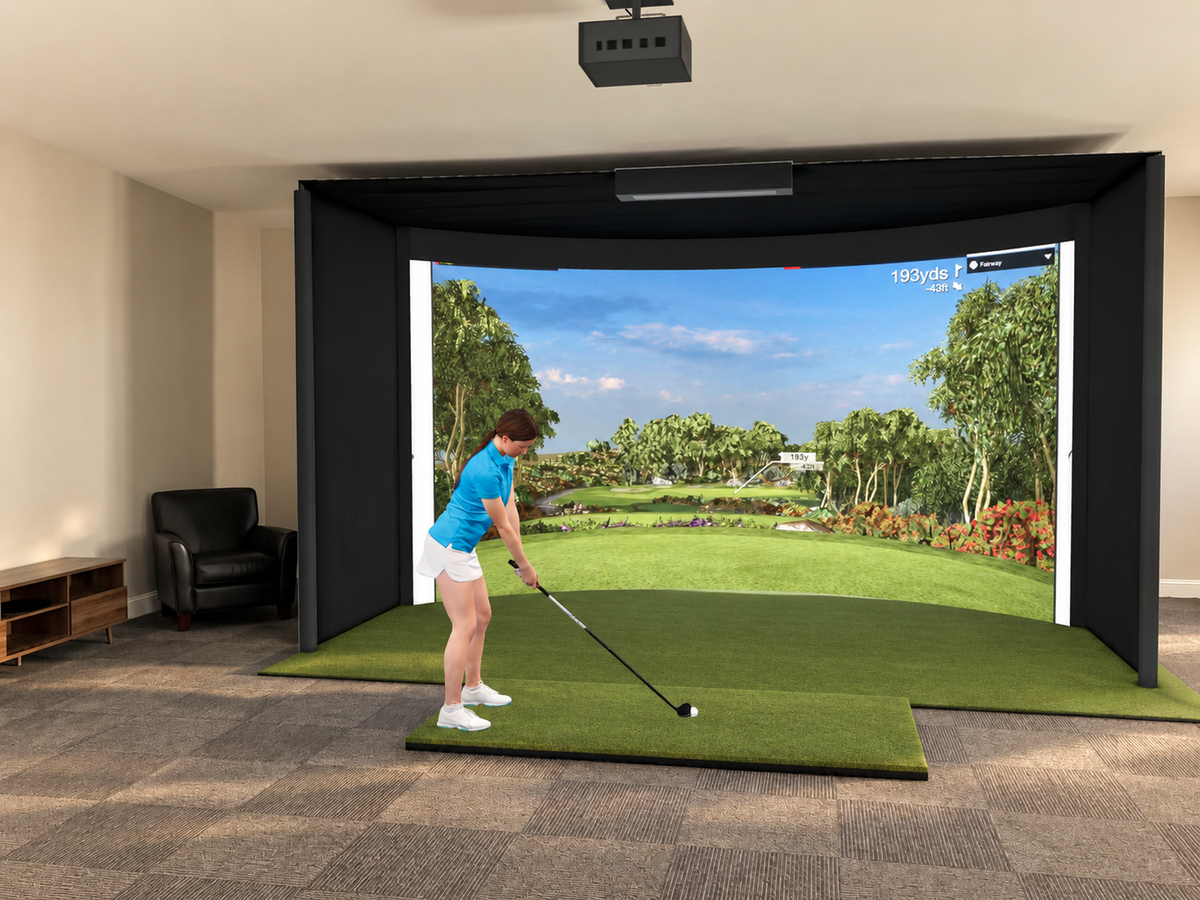 Curved All-In-One Golf Simulator with TruGolf APOGEE (3D render)