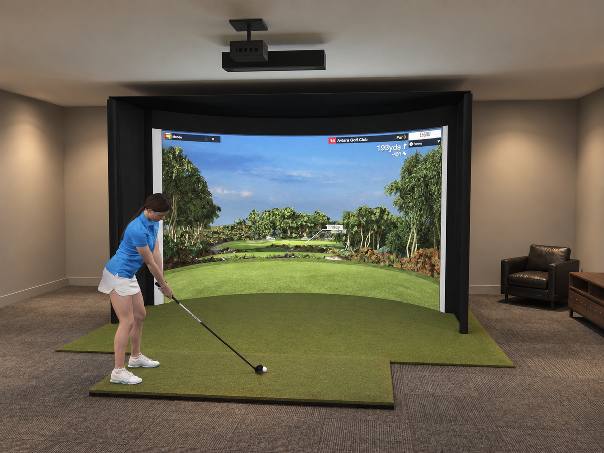 Curved All-In-One Golf Simulator with TruGolf APOGEE (3D render)