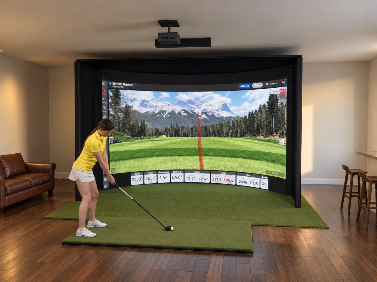 Curved All-In-One Golf Simulator with Uneekor EYE XO2 (3D render)