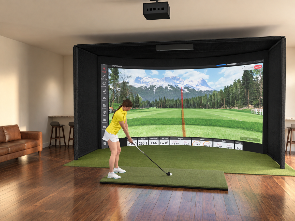 Curved All-In-One Golf Simulator with Uneekor EYE XO2 (3D render)