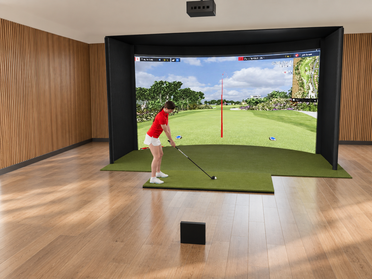 Curved All-In-One Golf Simulator with FlightScope X3C (3D render)
