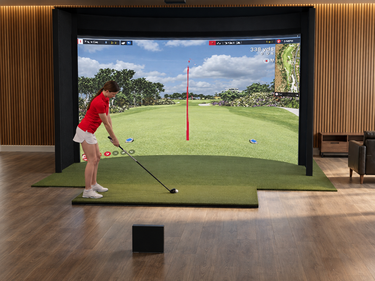 Curved All-In-One Golf Simulator with FlightScope X3C (3D render)