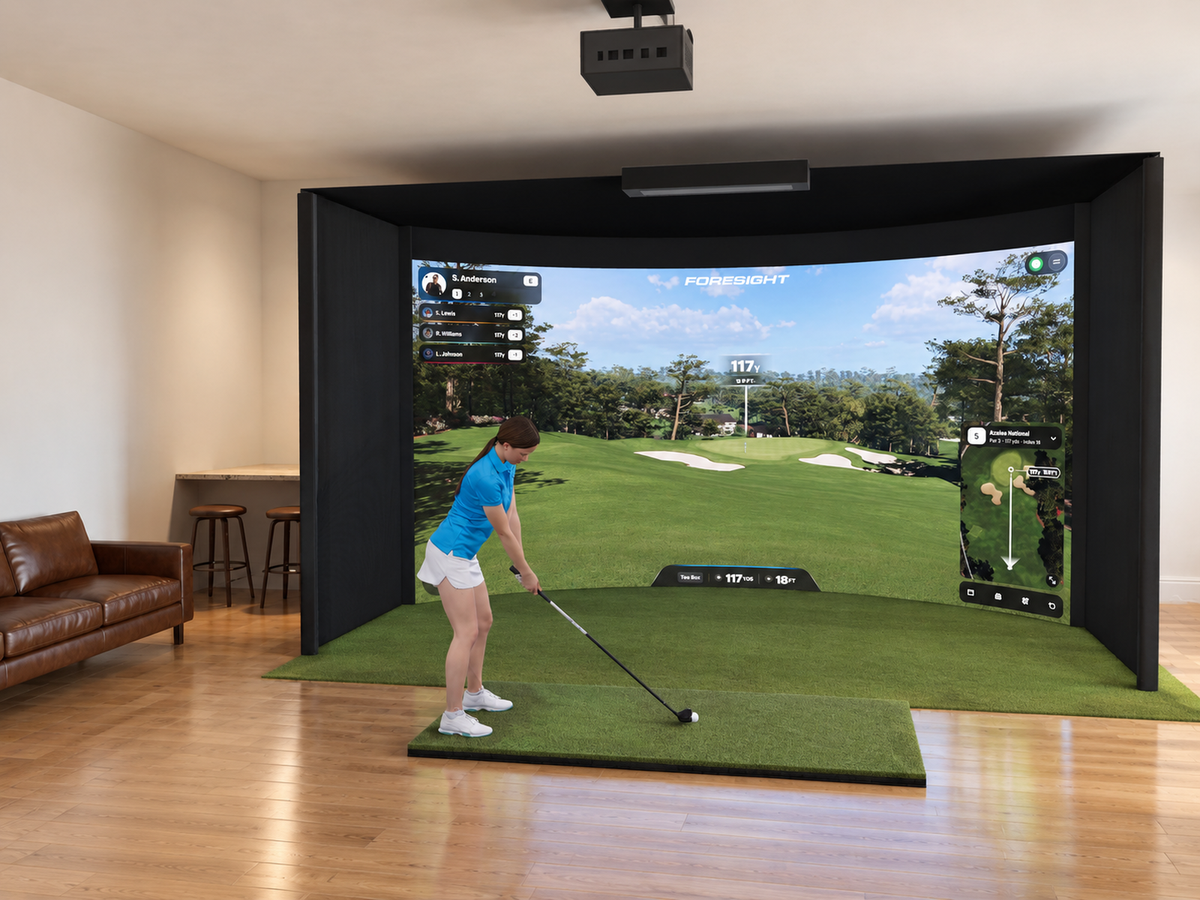 Curved All-In-One Golf Simulator with Foresight Sports Falcon (3D render)