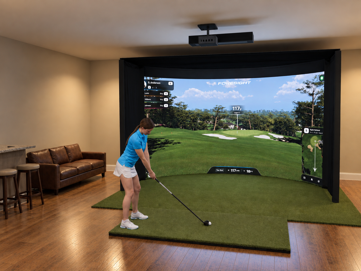 Curved All-In-One Golf Simulator with Foresight Sports Falcon (3D render)