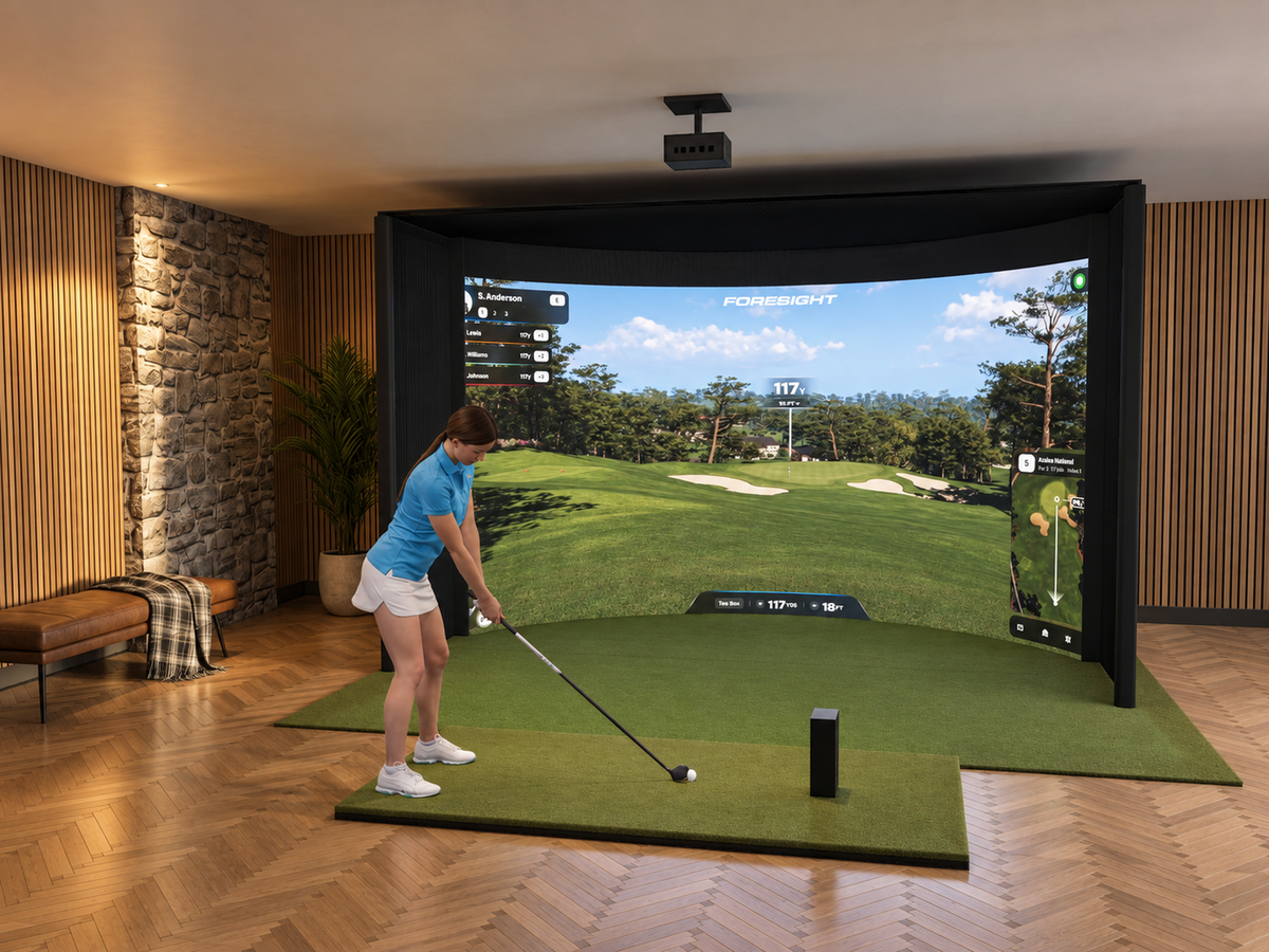 Curved All-In-One Golf Simulator with Foresight Sports GCQuad (3D render)