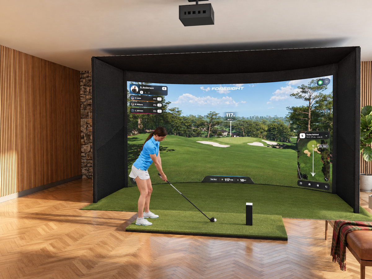 Curved All-In-One Golf Simulator with Foresight Sports GCQuad (3D render)