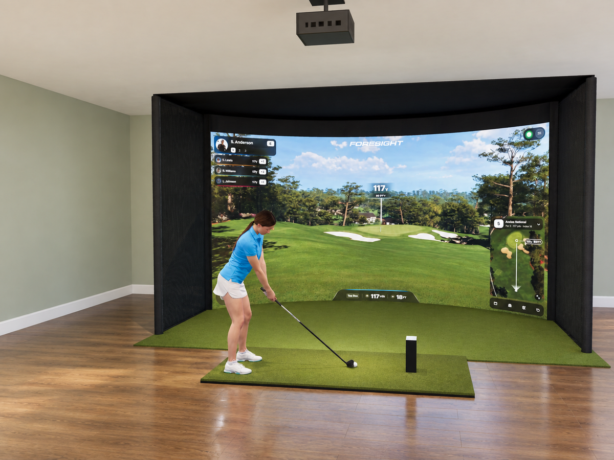 Curved All-In-One Golf Simulator with Foresight Sports QuadMAX (3D render)