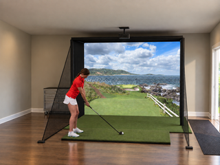 DIY Enclosure Golf Simulator, default build, in a finished room