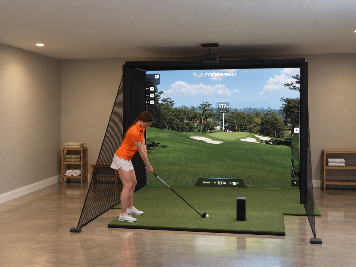 All-In-One Golf Simulator with Bushnell Launch Pro Circle B Edition (3D render)