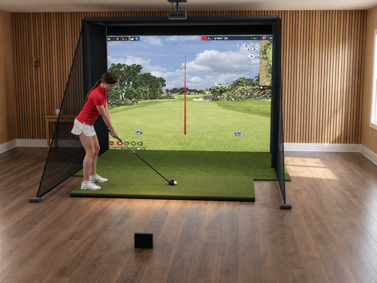 All-In-One Golf Simulator with FlightScope Mevo Gen2 (3D render)