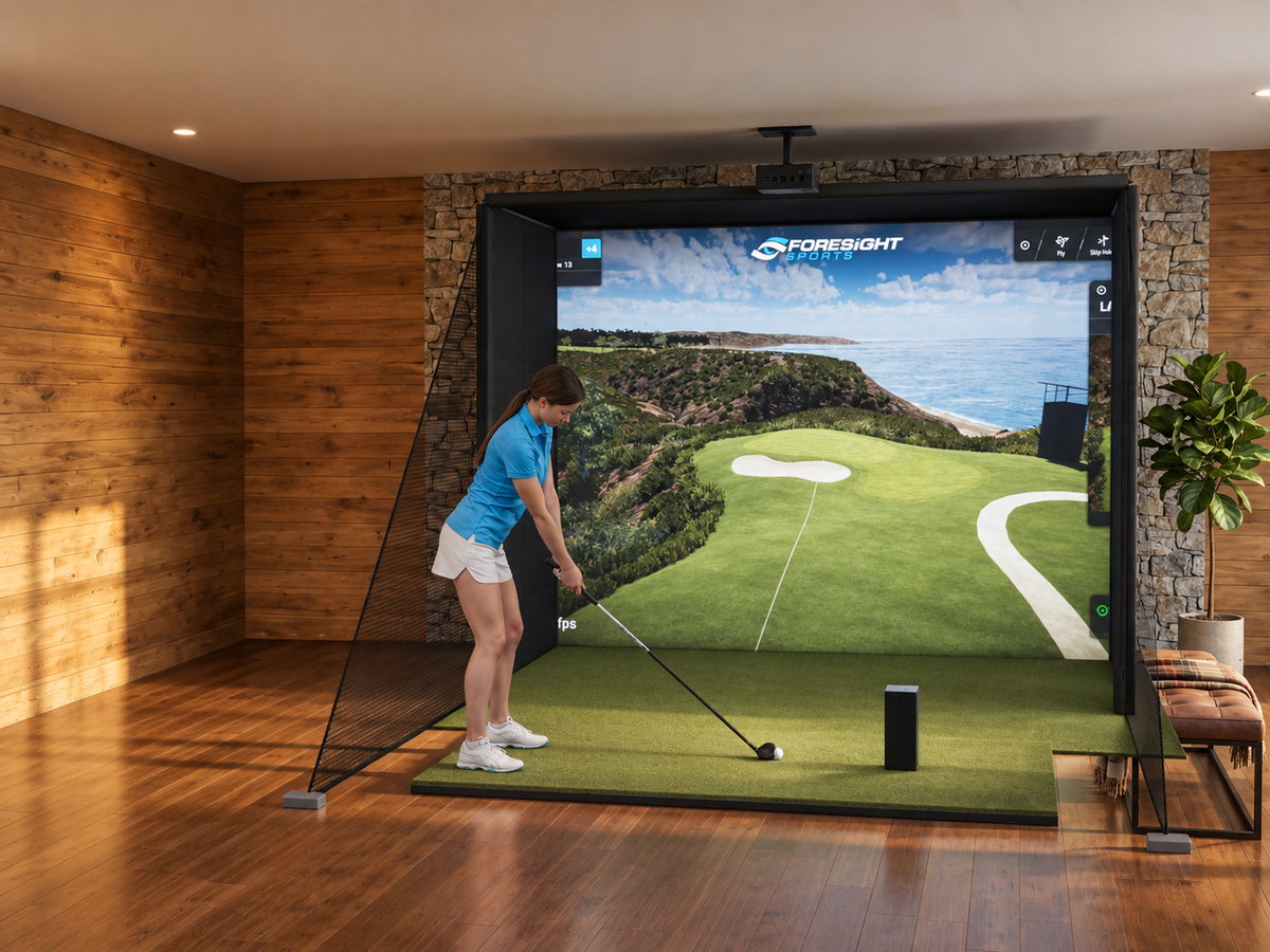 All-In-One Golf Simulator with Foresight Sports GC3S (3D render)