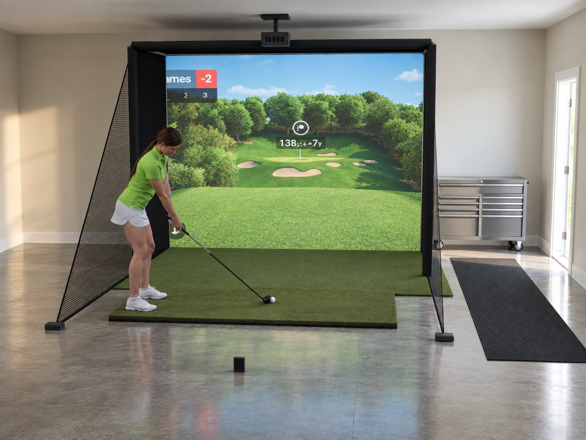 All-In-One Golf Simulator with Garmin R10 (3D render)