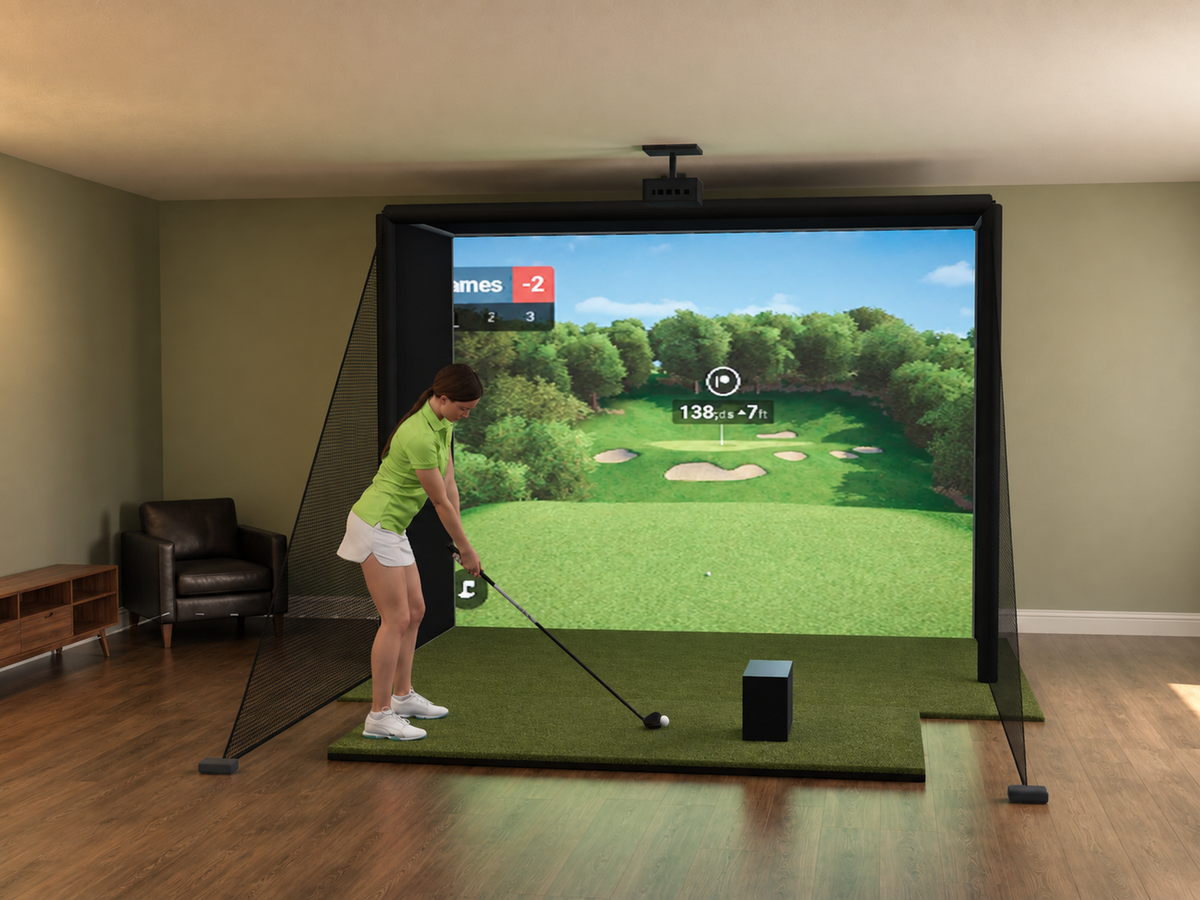 All-In-One Golf Simulator with Garmin R50 (3D render)