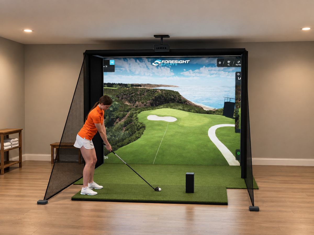 DIY Enclosure Golf Simulator with Bushnell LPi Circle B Edition in a finished room (room image)