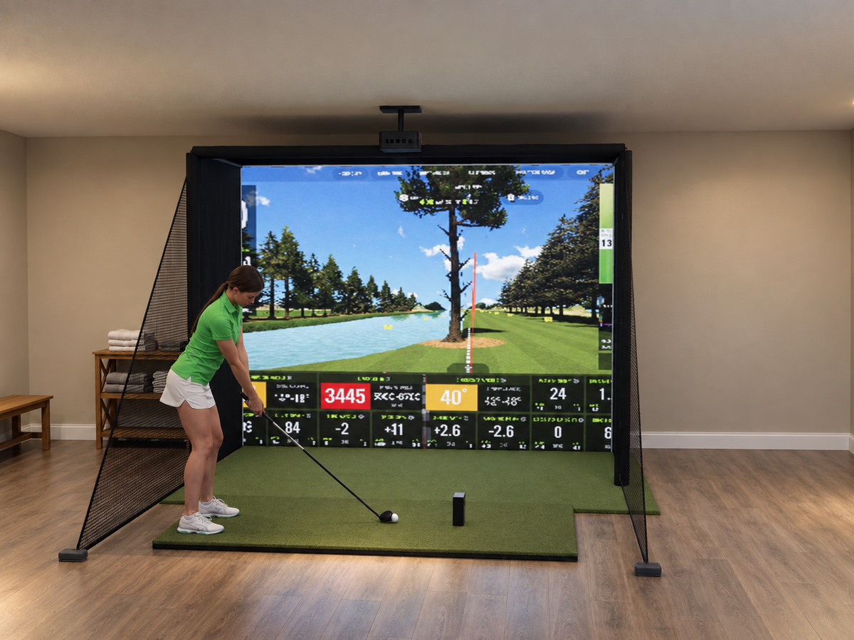 All-In-One Golf Simulator with SkyTrak ST MAX (3D render)